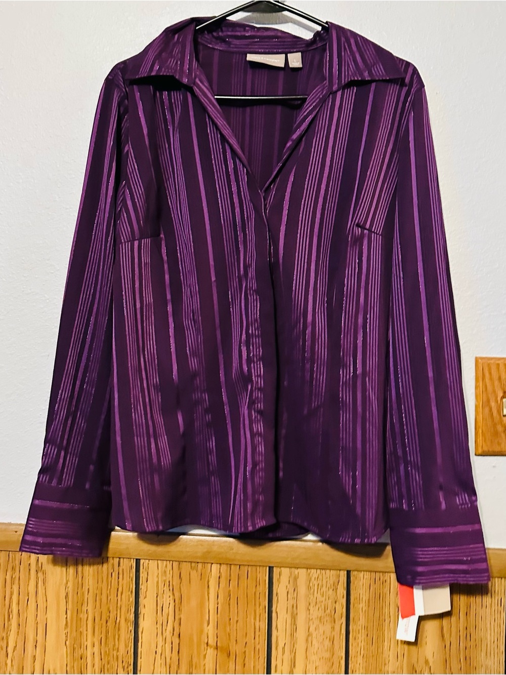 NWT Croft & Barrow Women's size LARGE Purple Striped Satin Button-Front Jacket